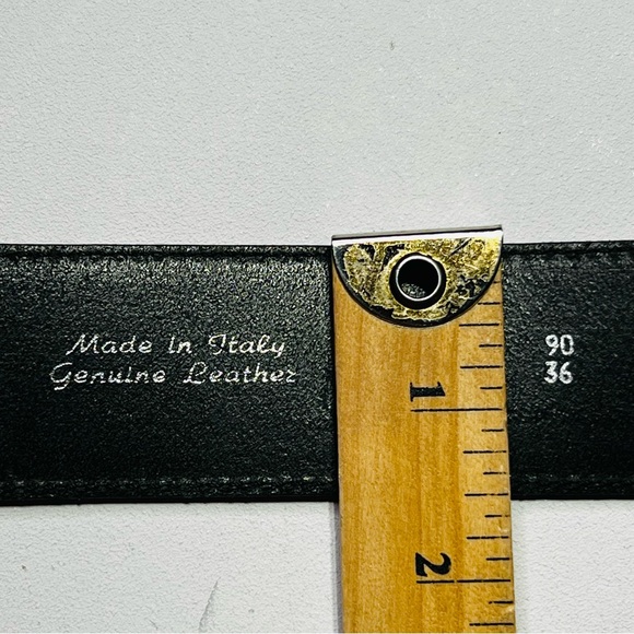 Guido Angelina Made in Italy Black Leather Belt with Silver Buckle size 36 - Picture 5 of 6